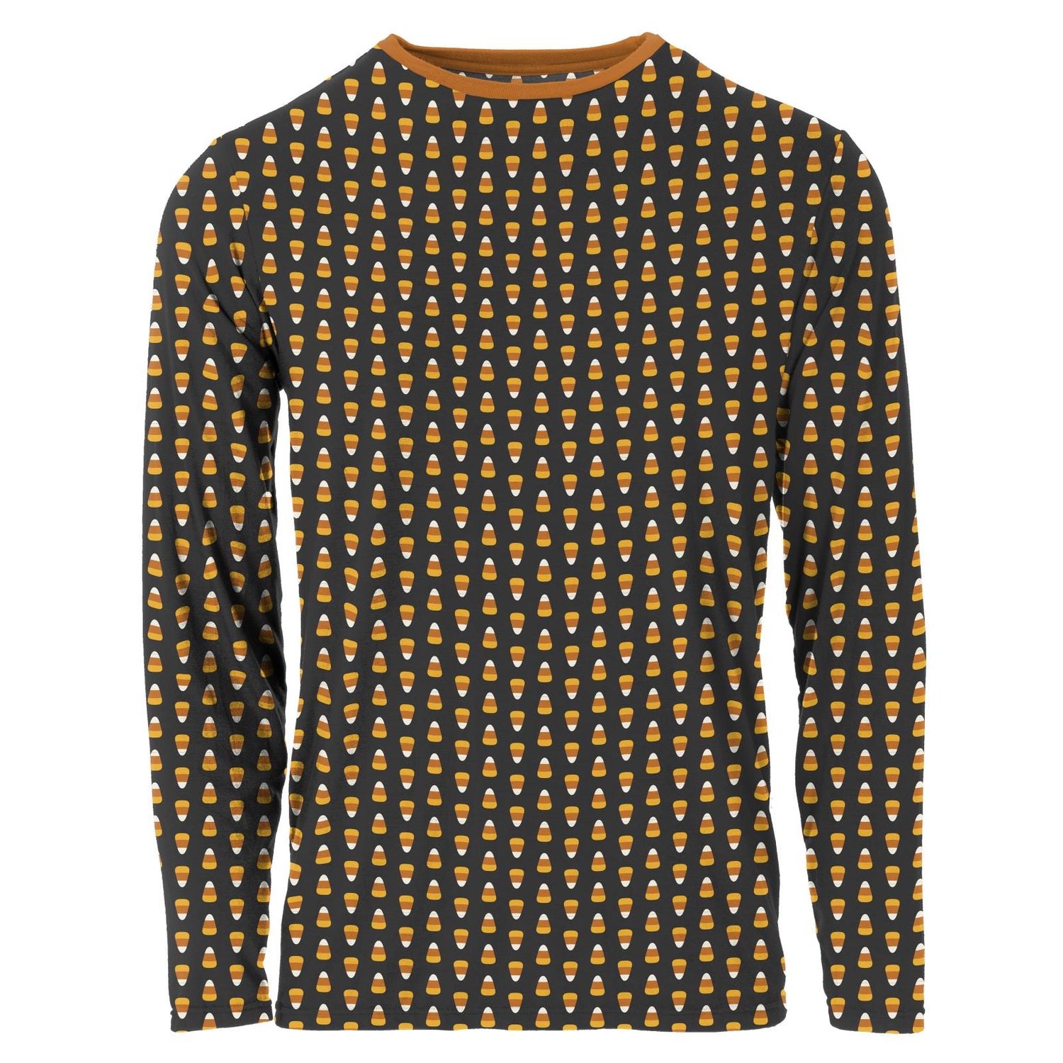 Men's Print Long Sleeve Crew Neck Tee in Midnight Candy Corn
