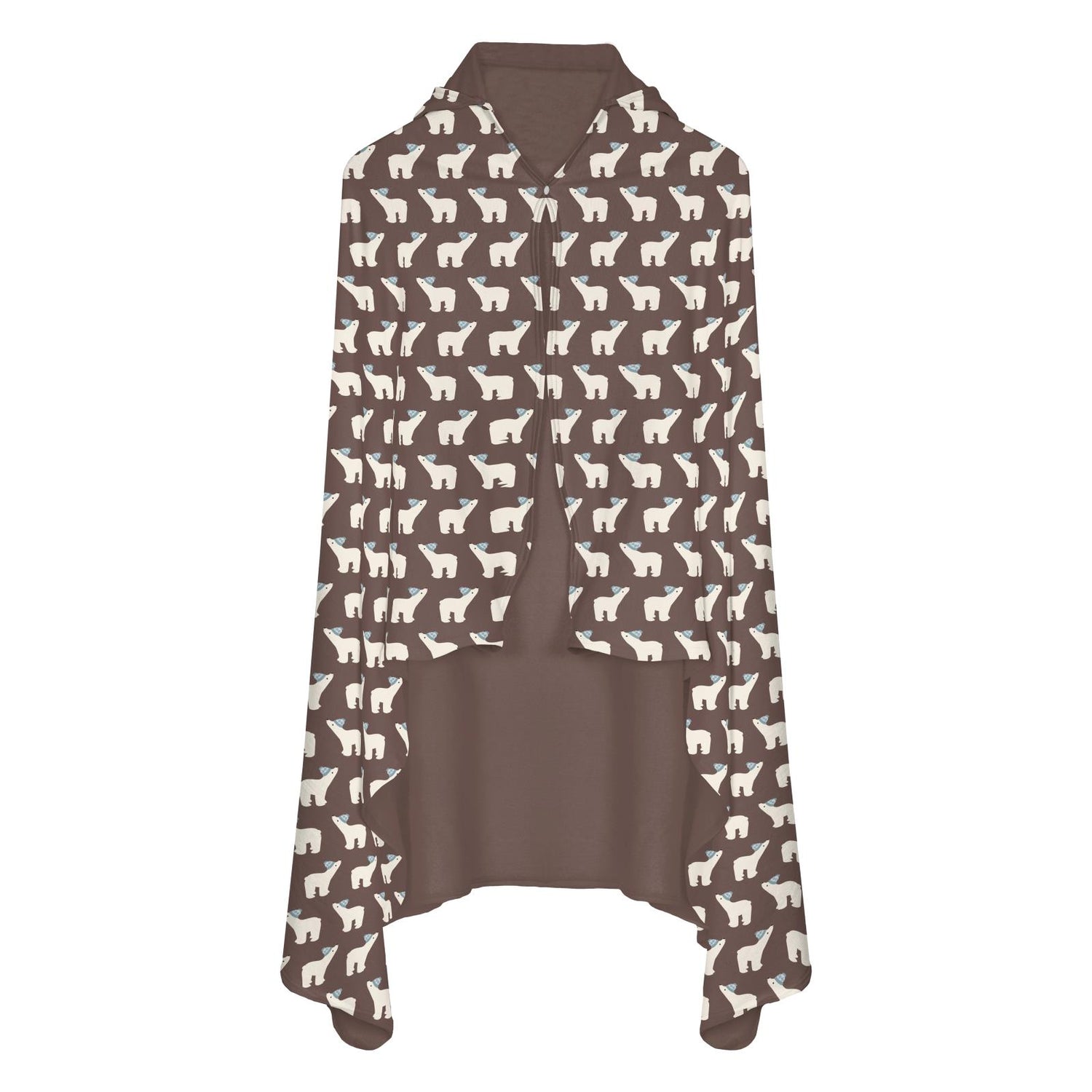 Print Fleece Hooded Blanket in Coffee Polar Bears