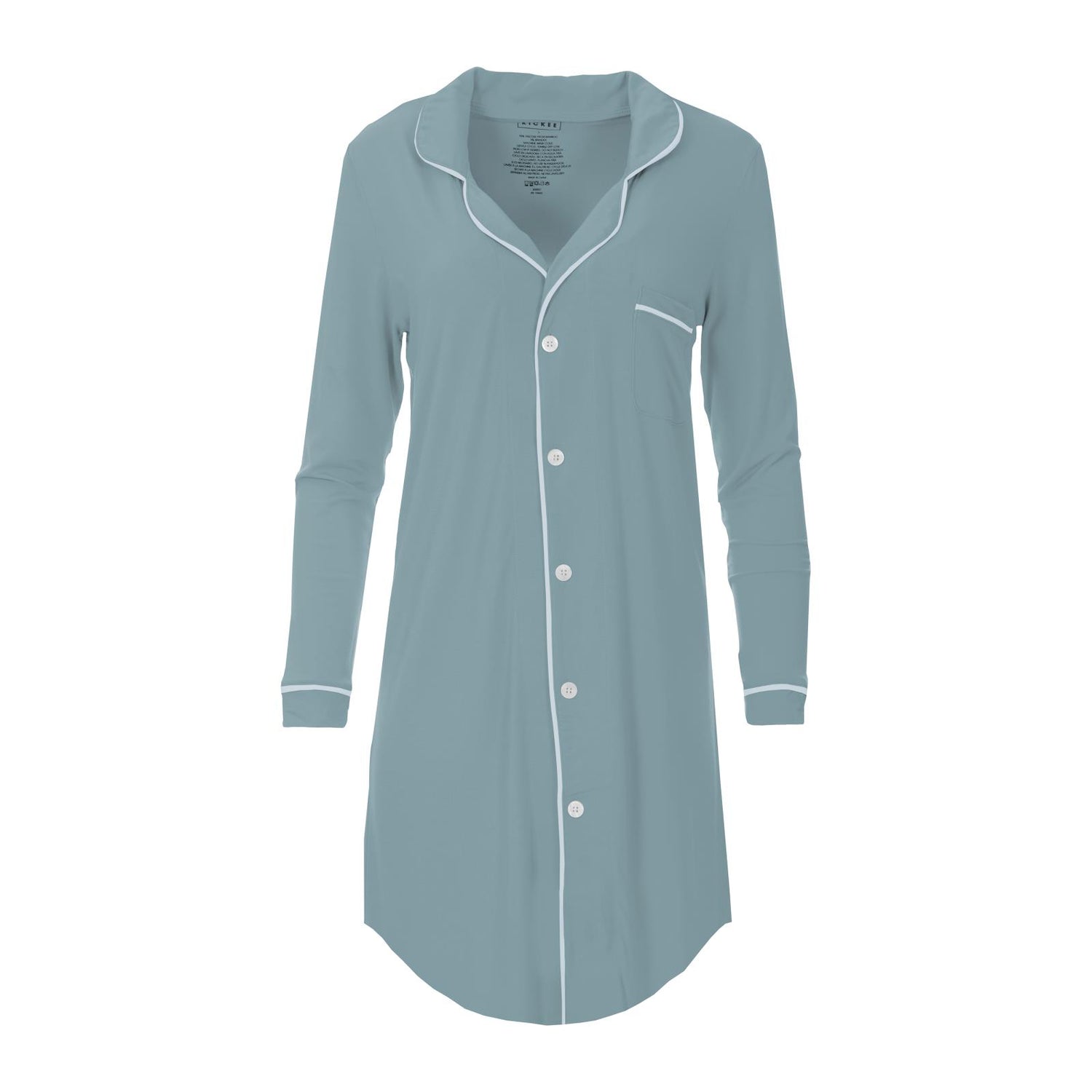 Women's Long Sleeve Button Down Nightshirt in Stormy Sea with Illusion Blue