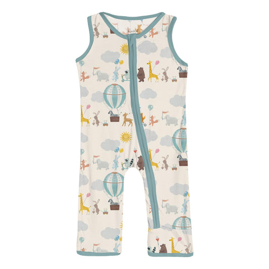 Print Finn Zip Tank Romper in Natural Animal Parade (341689)