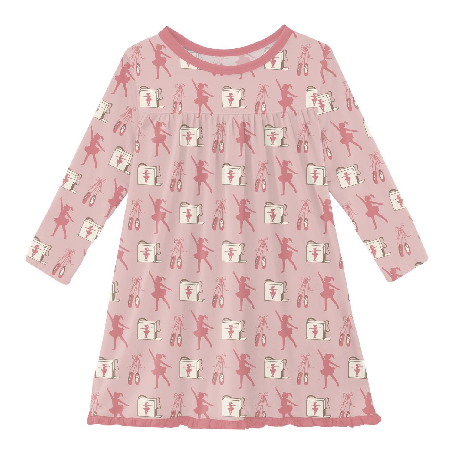 Print Long Sleeve Swing Dress in Baby Rose Ballet Dancers (353011)