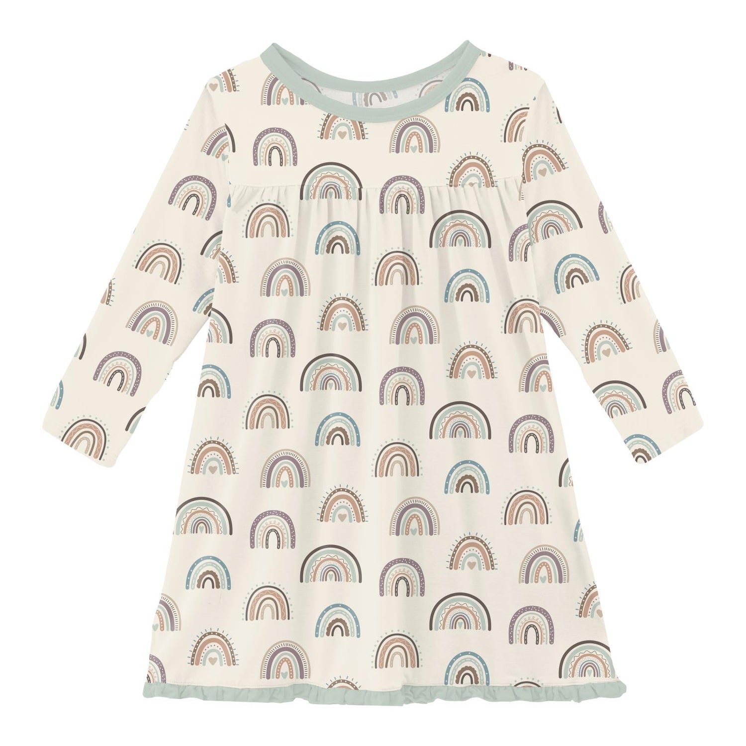 Print Long Sleeve Swing Dress in Earthy Rainbows (352843)