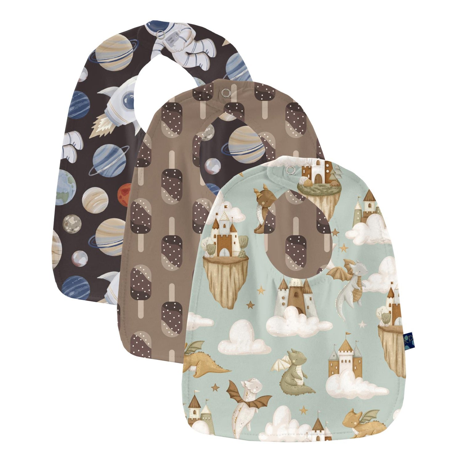 Print Bib Set of 3 in Aloe Castles and Clouds, Fudgesicles & Midnight Space Dream (353333)