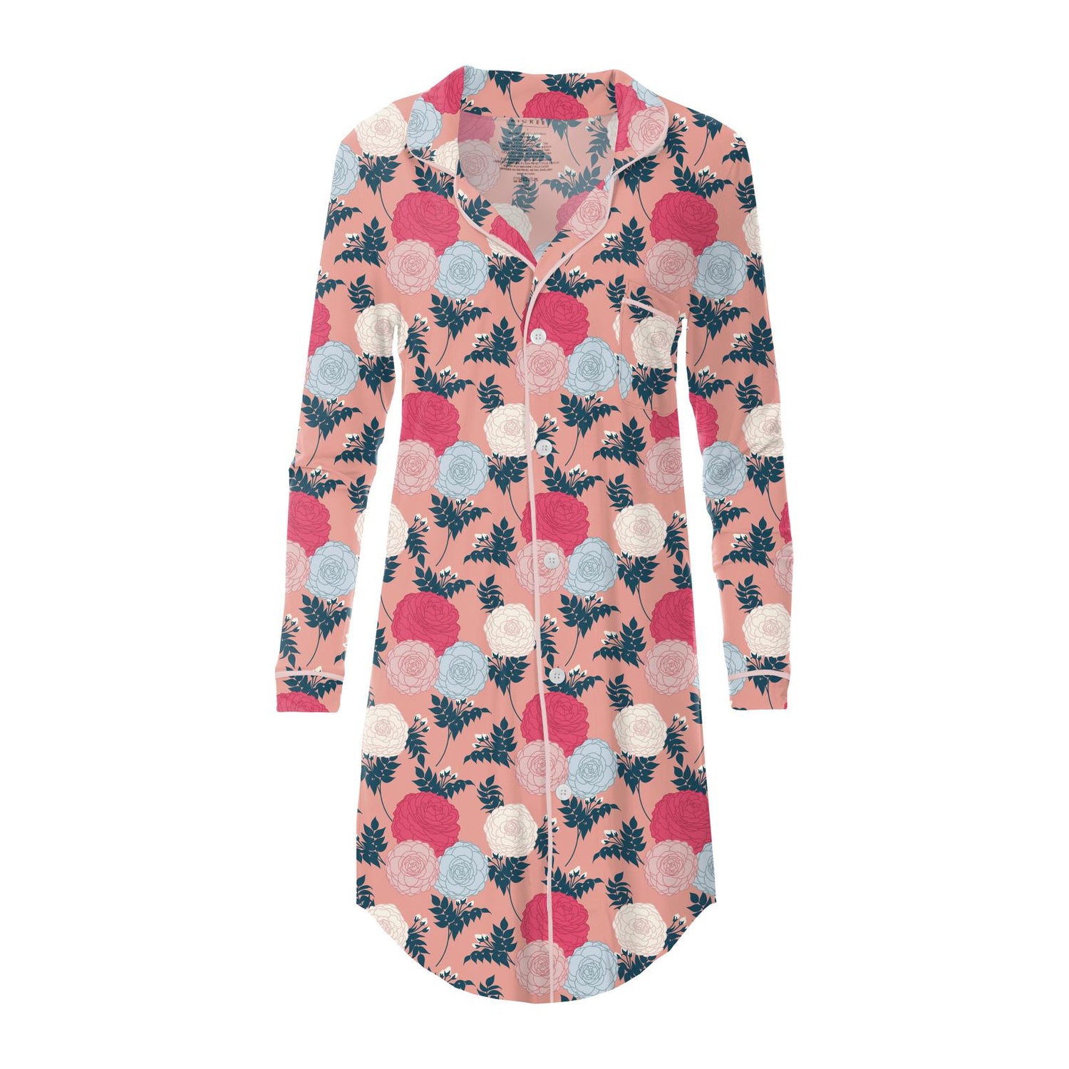Women's Print Long Sleeve Button Down Nightshirt in Blush Enchanted Floral