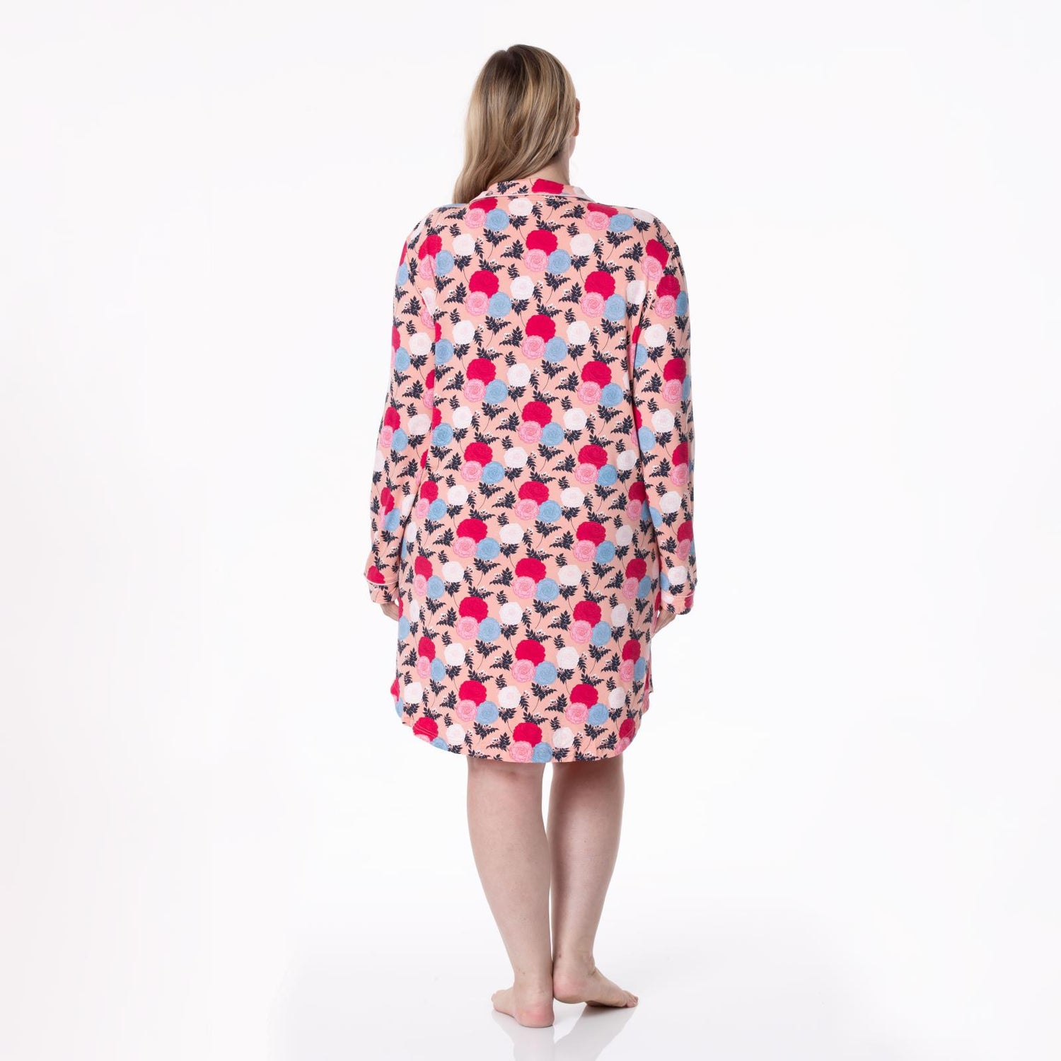 Women's Print Long Sleeve Button Down Nightshirt in Blush Enchanted Floral