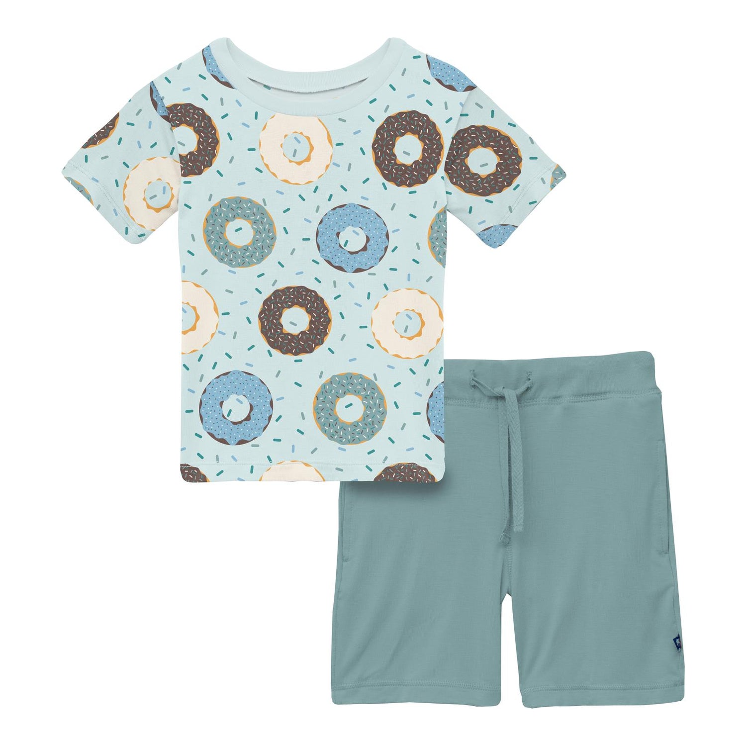 Print Short Sleeve Crew Neck Tee and Lightweight Drawstring Shorts Set in Fresh Air Donuts and Sprinkles (314729)