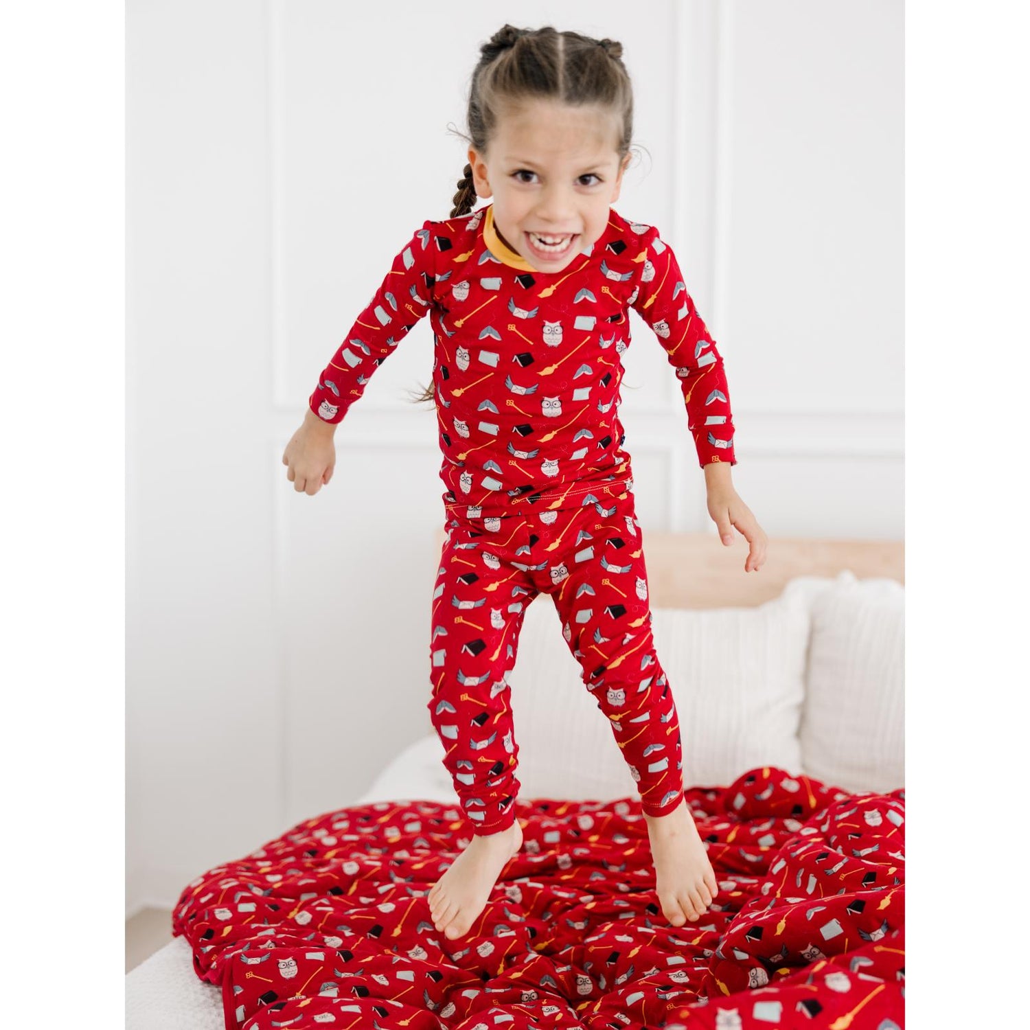 Print Long Sleeve Pajama Set in Crimson Magical World