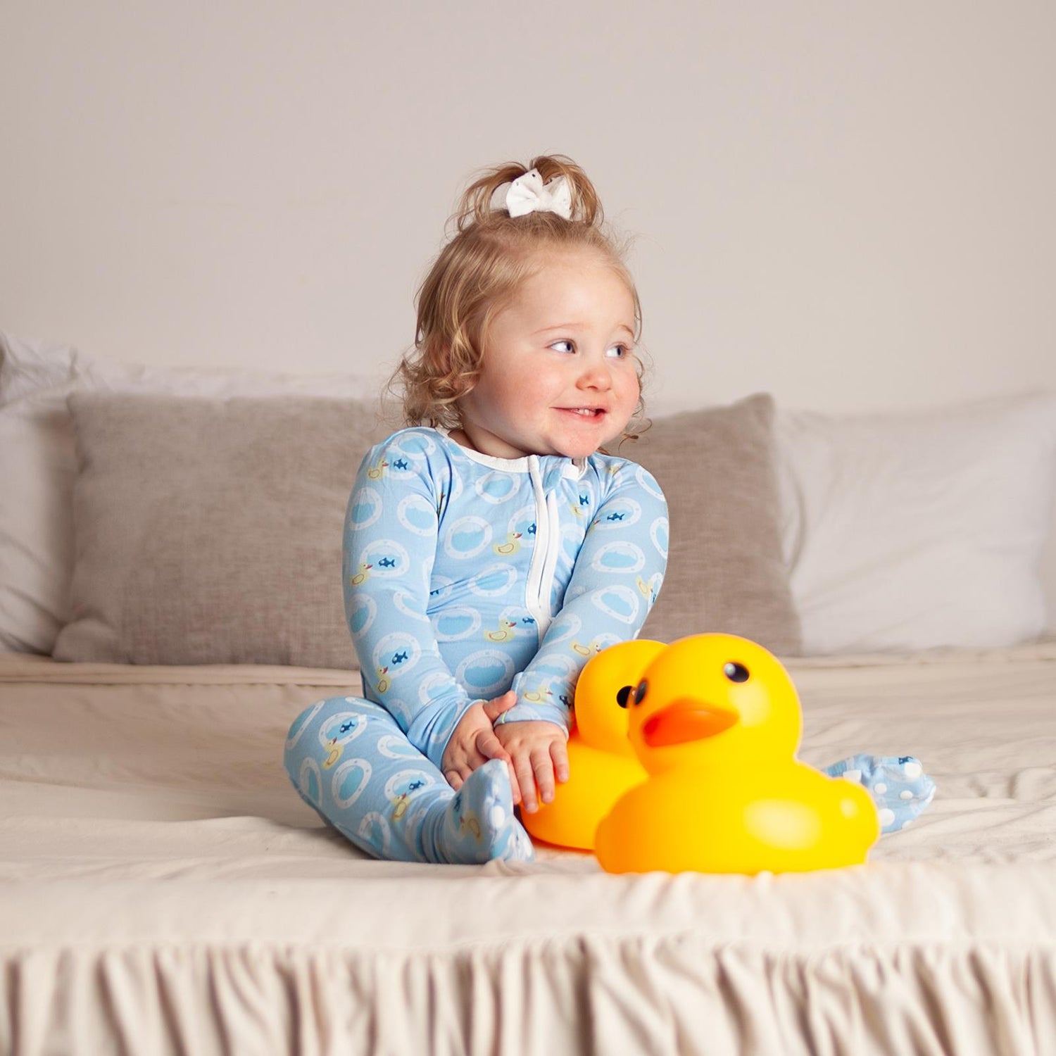 Print Footie with 2 Way Zipper in Seaside Blue Porthole Rubber Ducky (362297)