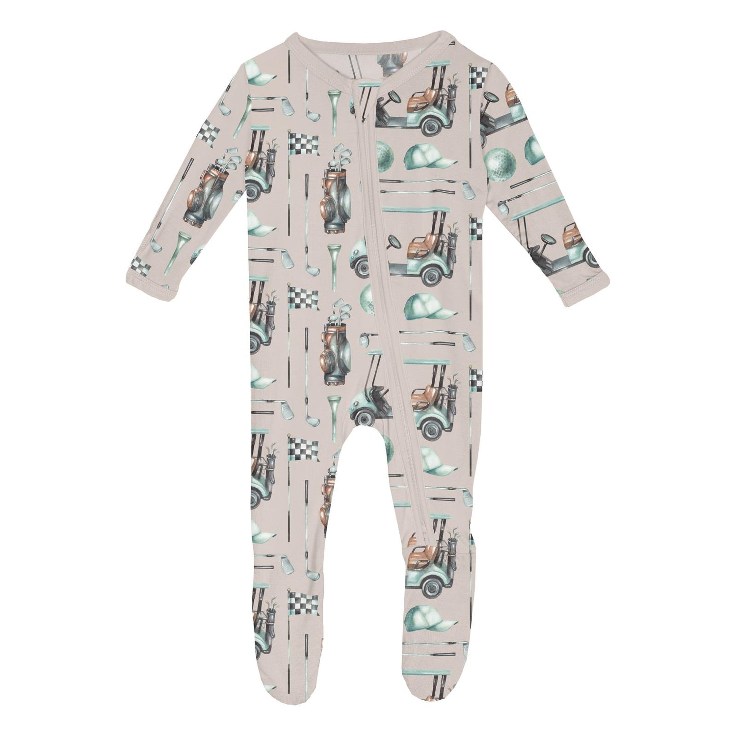 Print Footie with 2 Way Zipper in Latte Golf (362298)