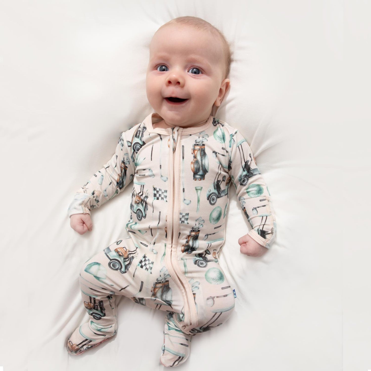 Print Footie with 2 Way Zipper in Latte Golf (362306)