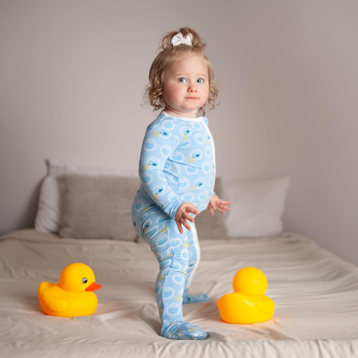 Print Footie with 2 Way Zipper in Seaside Blue Porthole Rubber Ducky (362309)