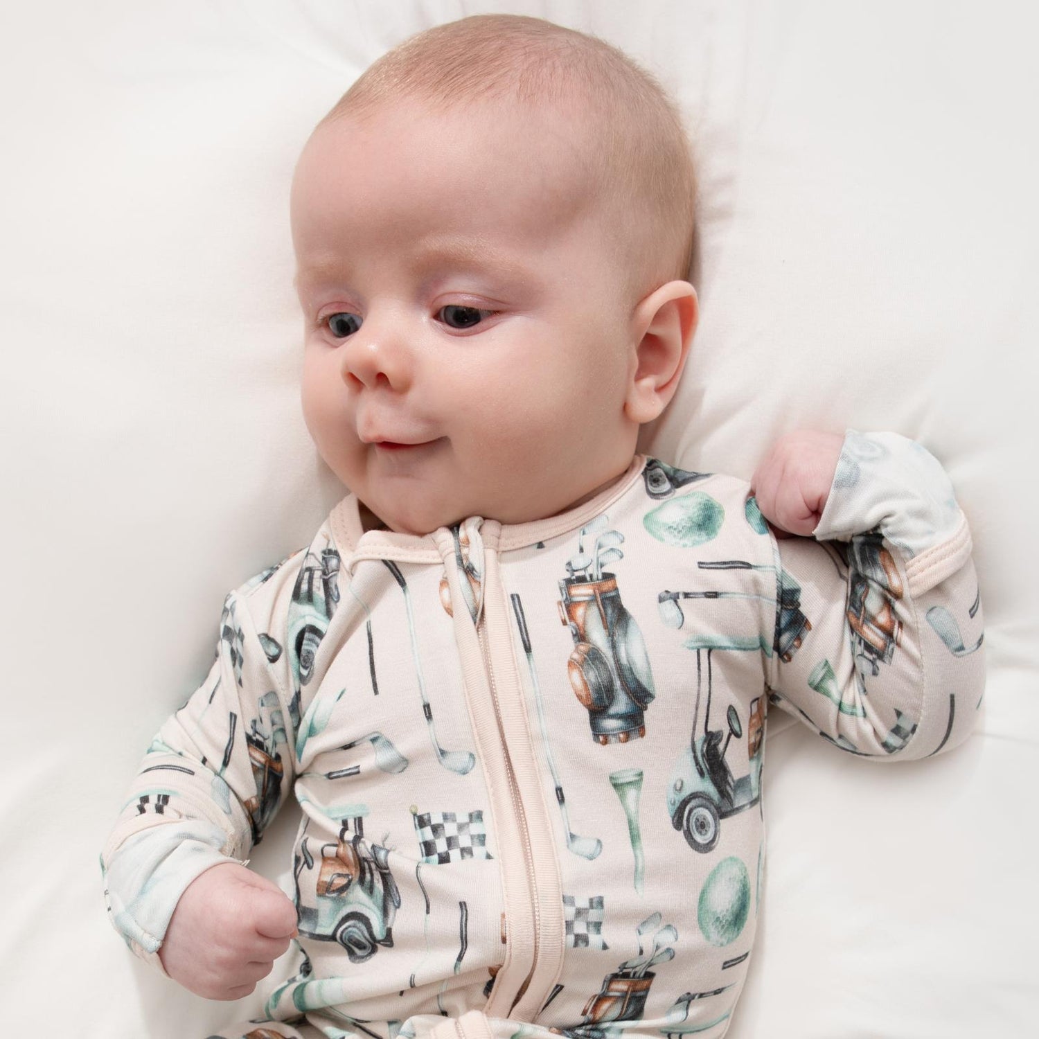 Print Footie with 2 Way Zipper in Latte Golf (362300)