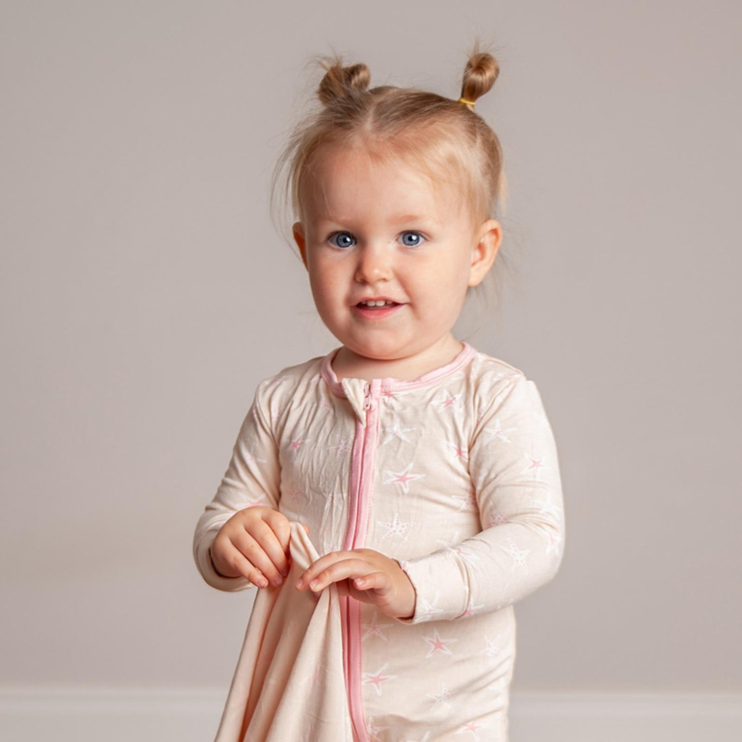 Print Footie with 2 Way Zipper in Latte Starfish (362302)