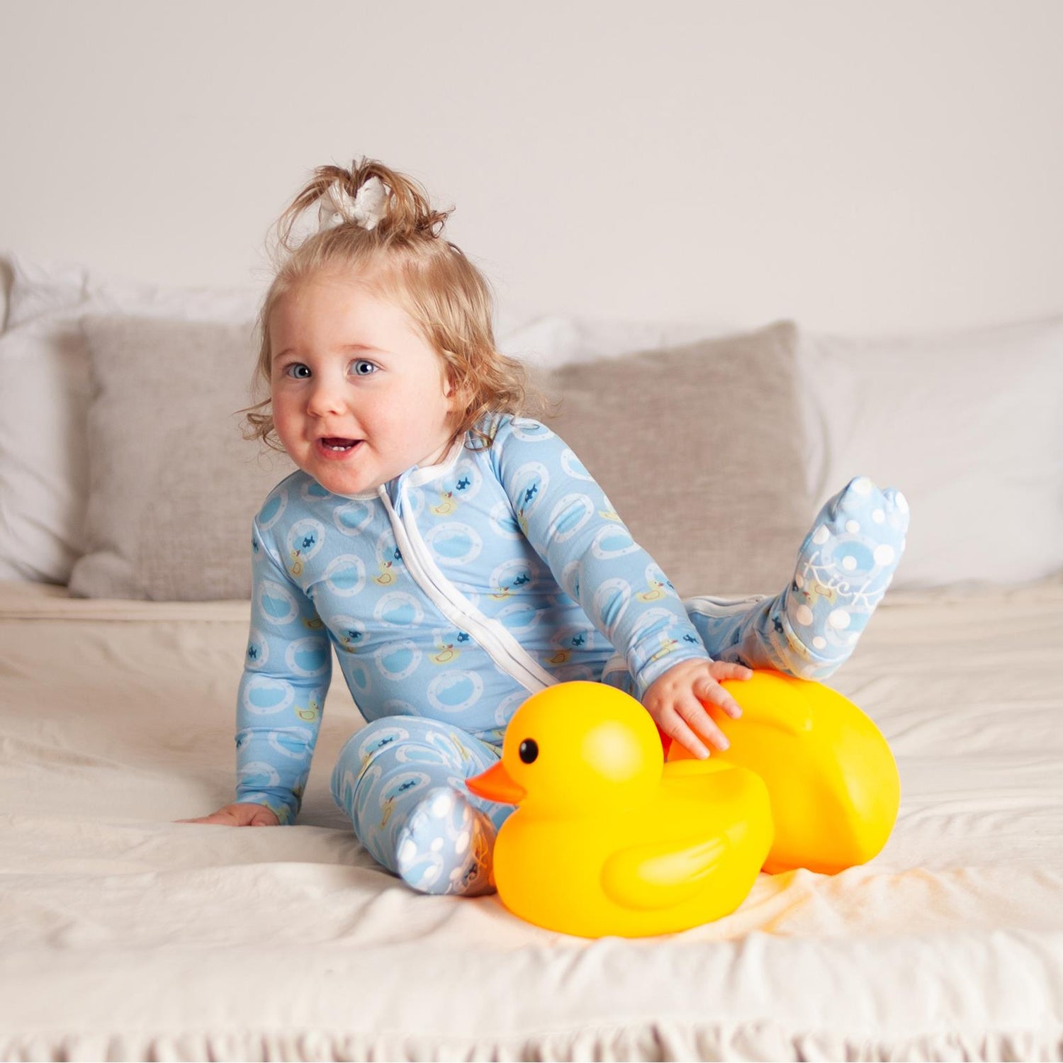 Print Footie with 2 Way Zipper in Seaside Blue Porthole Rubber Ducky (362310)