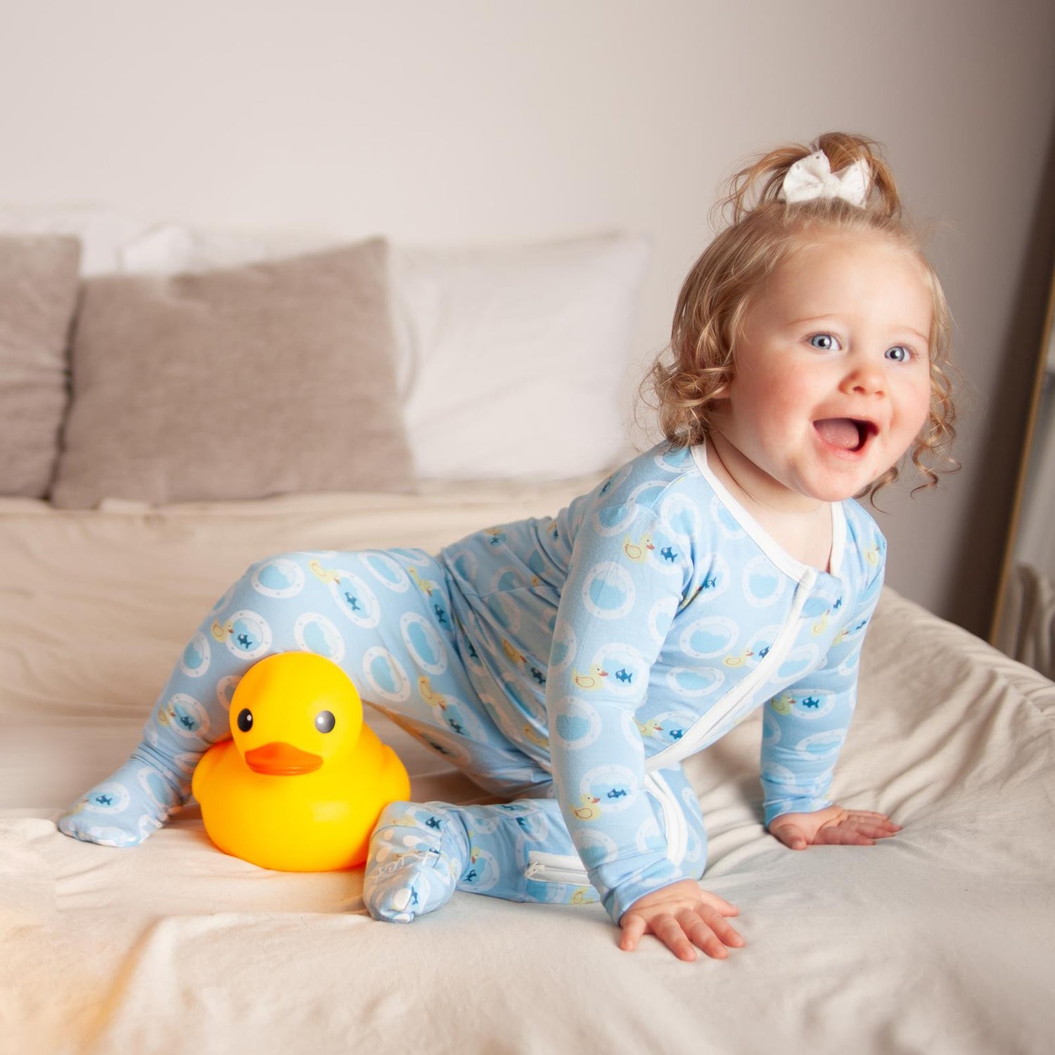 Print Footie with 2 Way Zipper in Seaside Blue Porthole Rubber Ducky (362321)