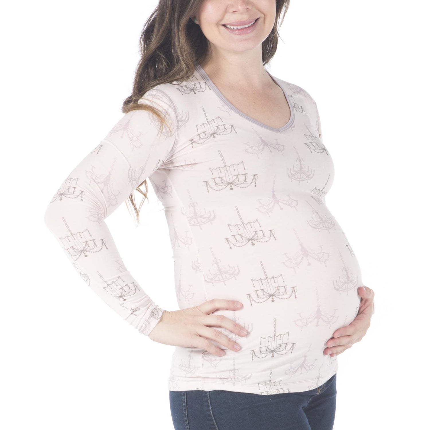 Print Long Sleeve One Tee in Macaroon Chandelier