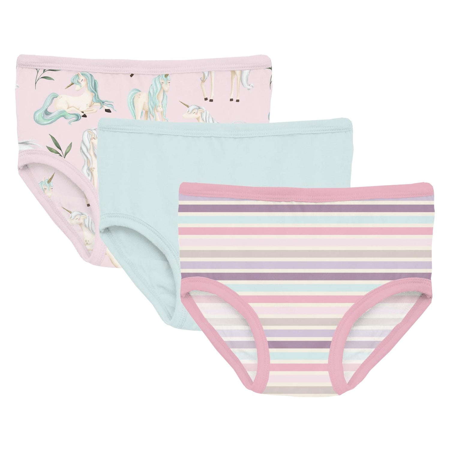 Print Girl's Underwear Set of 3 in Shrinking Violet Sleeping Unicorns, Fresh Air & Ice Cream Stripe (359734)