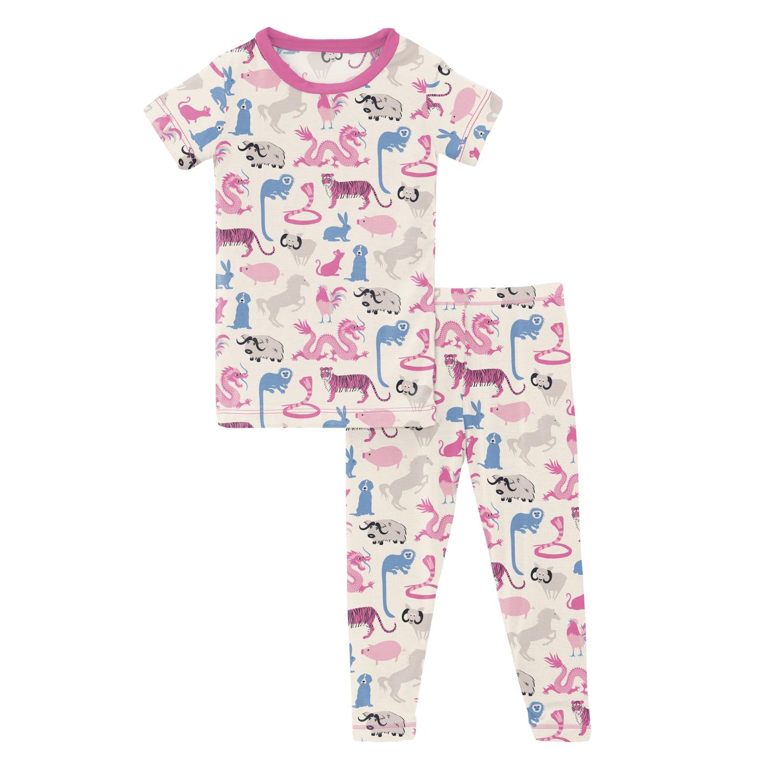 Print Short Sleeve Pajama Set in Natural Chinese Zodiac (268710)
