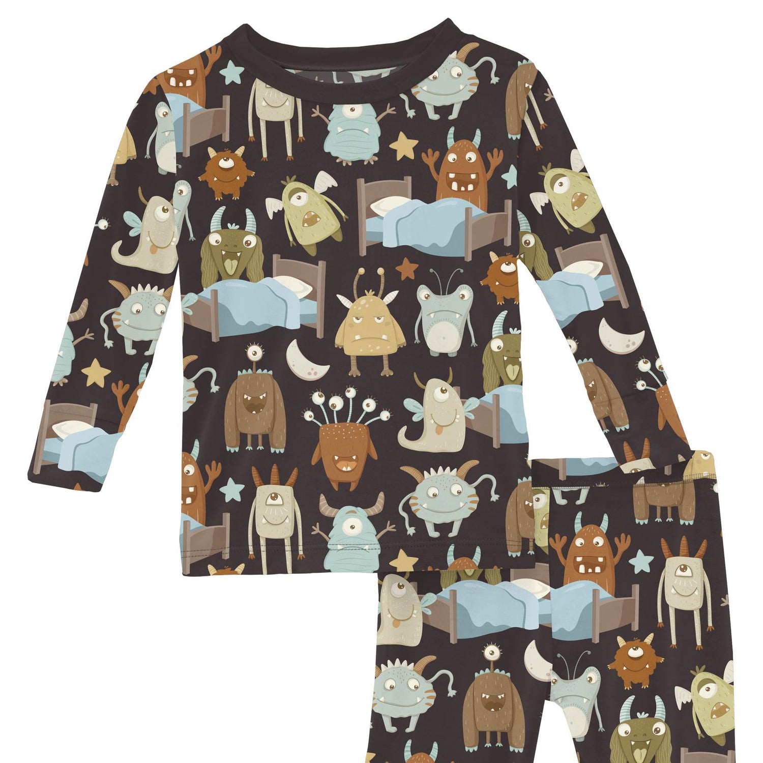 Print Long Sleeve Pajama Set in Midnight Monsters Under the Bed (373556)