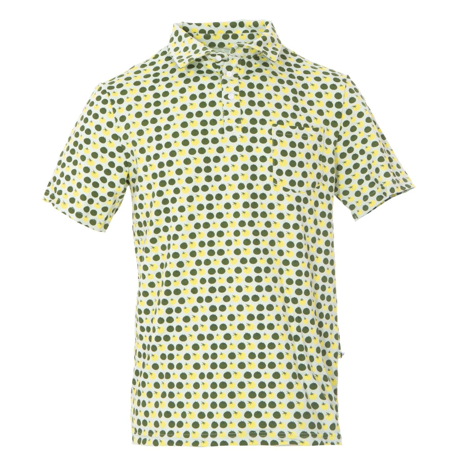 Men's Print Short Sleeve Luxe Jersey Polo with Pocket in Aloe Tomatoes
