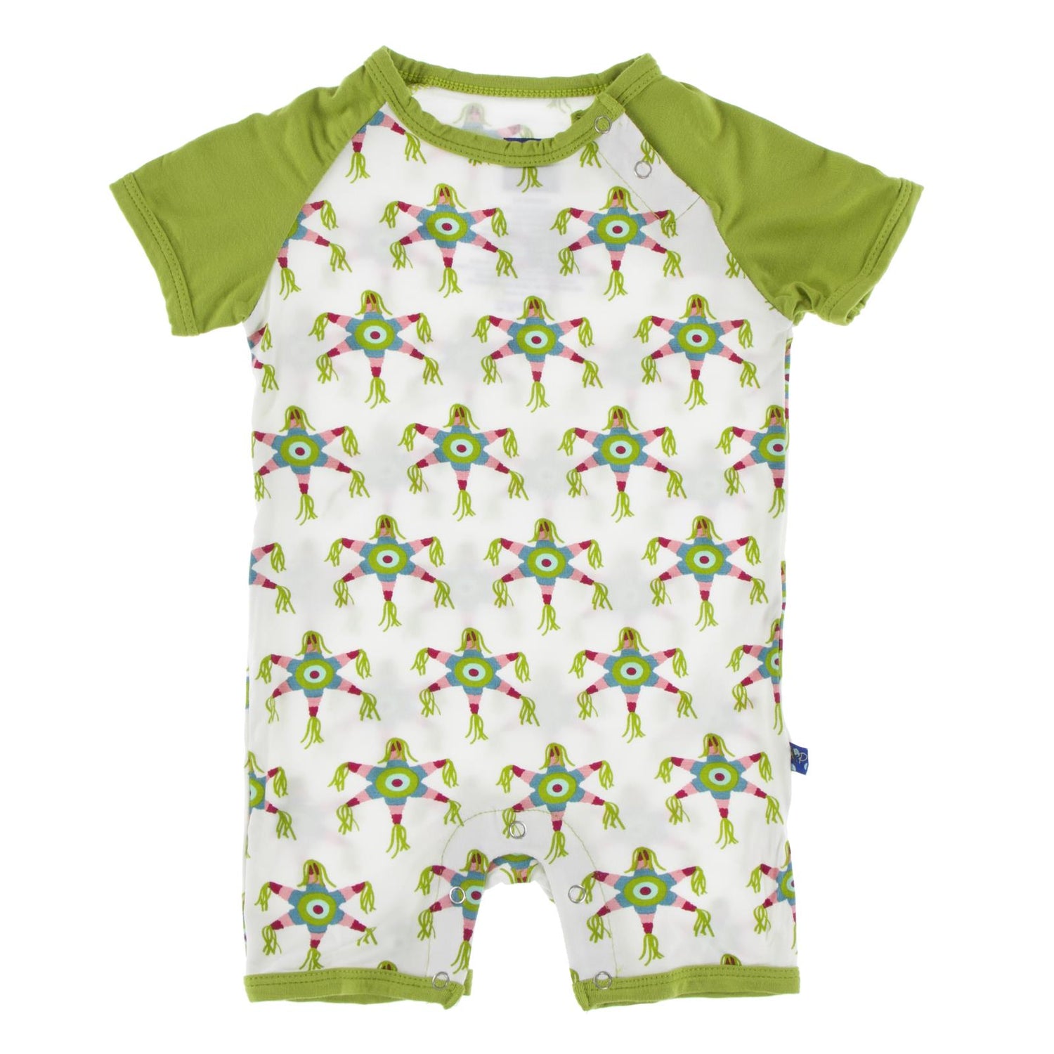 Print Short Sleeve Raglan Romper in Natural Pinata