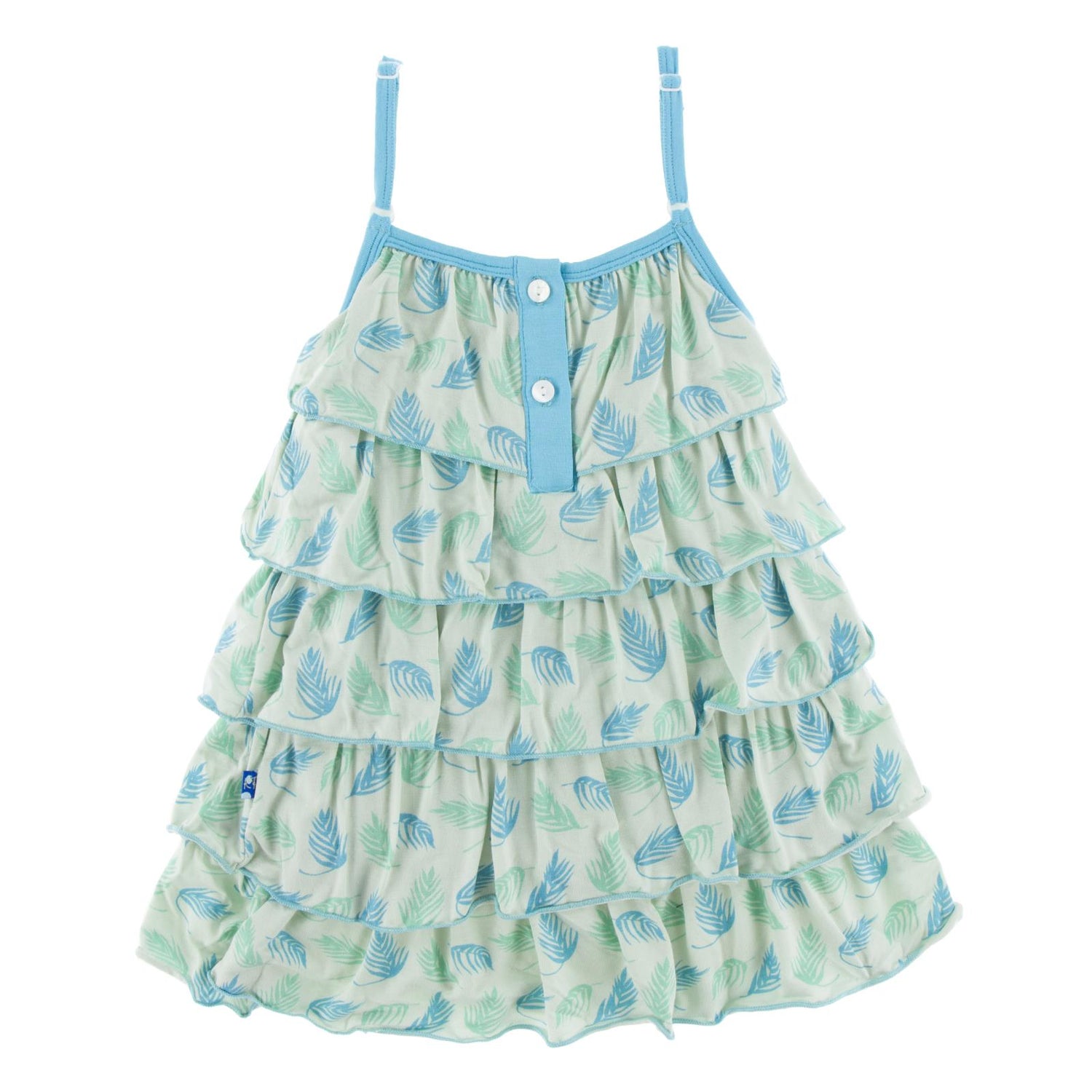 Print Tiered Ruffle Dress in Palm Frond