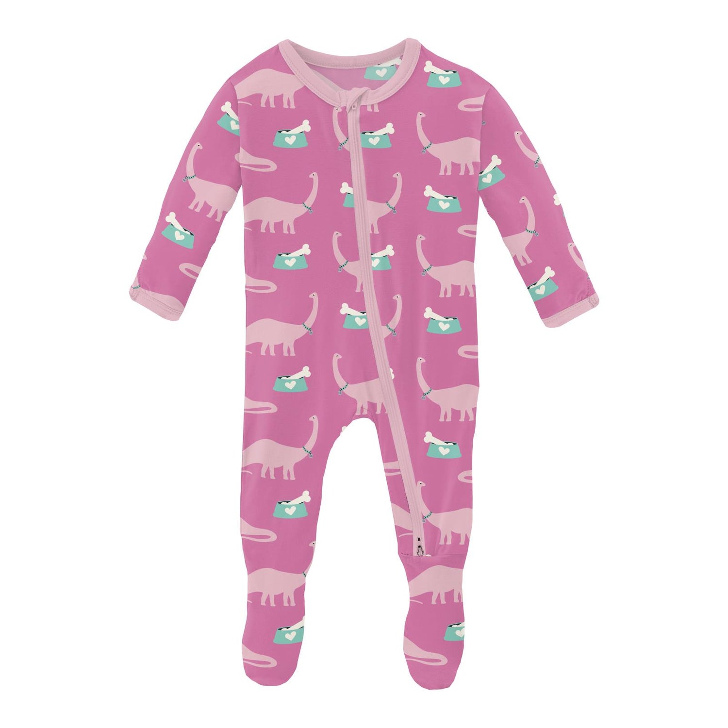 Print Footie with 2 Way Zipper in Tulip Pet Dino