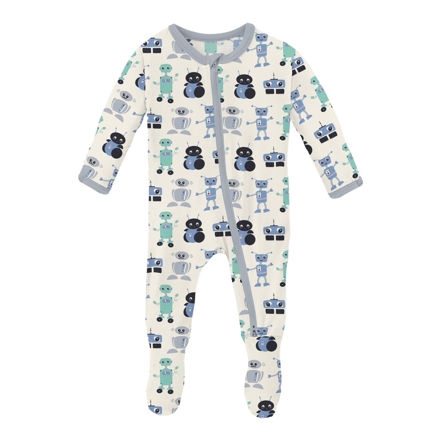 Print Footie with 2 Way Zipper in Natural Robots (283068)