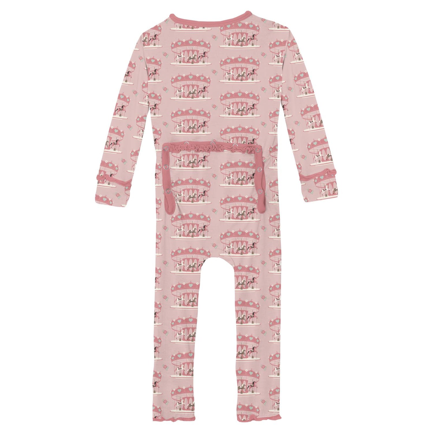 Print Muffin Ruffle Coverall with 2 Way Zipper in Baby Rose Fair Carousel (344307)