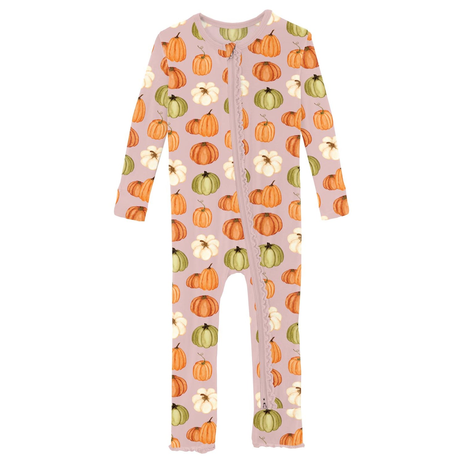 Print Muffin Ruffle Coverall with 2 Way Zipper in Baby Rose Pumpkin Patch (344291)
