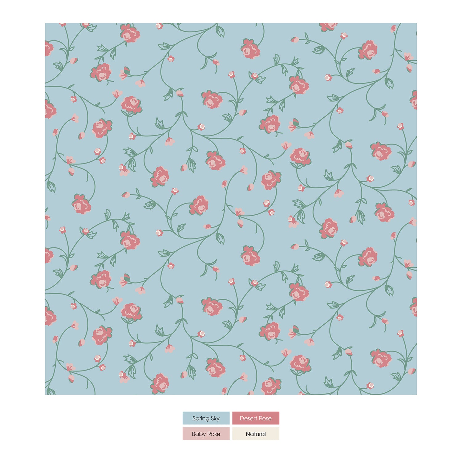 Print Short Sleeve Kimono Pajama Set in Spring Sky Floral Vines (378703)