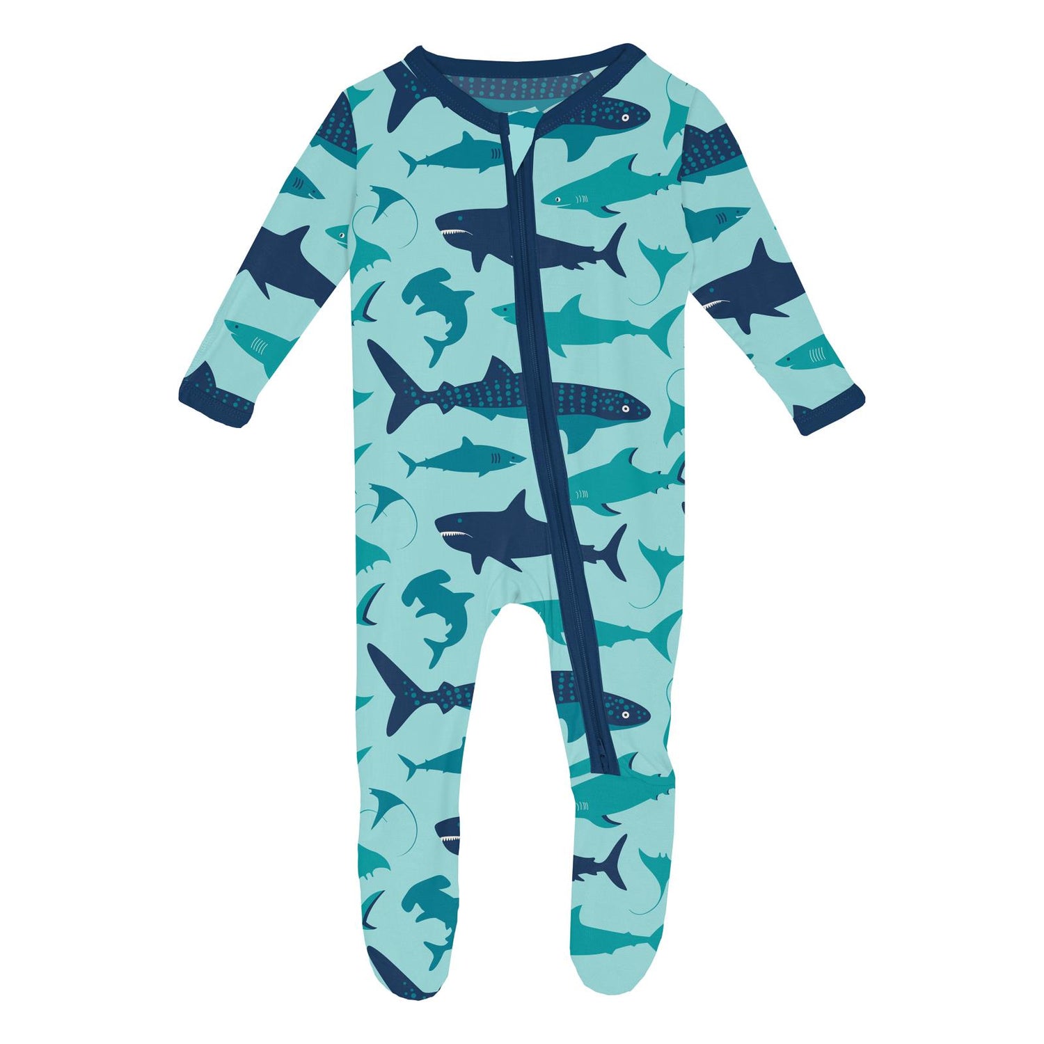 Print Footie with 2 Way Zipper in Summer Sky Sharks (246644)