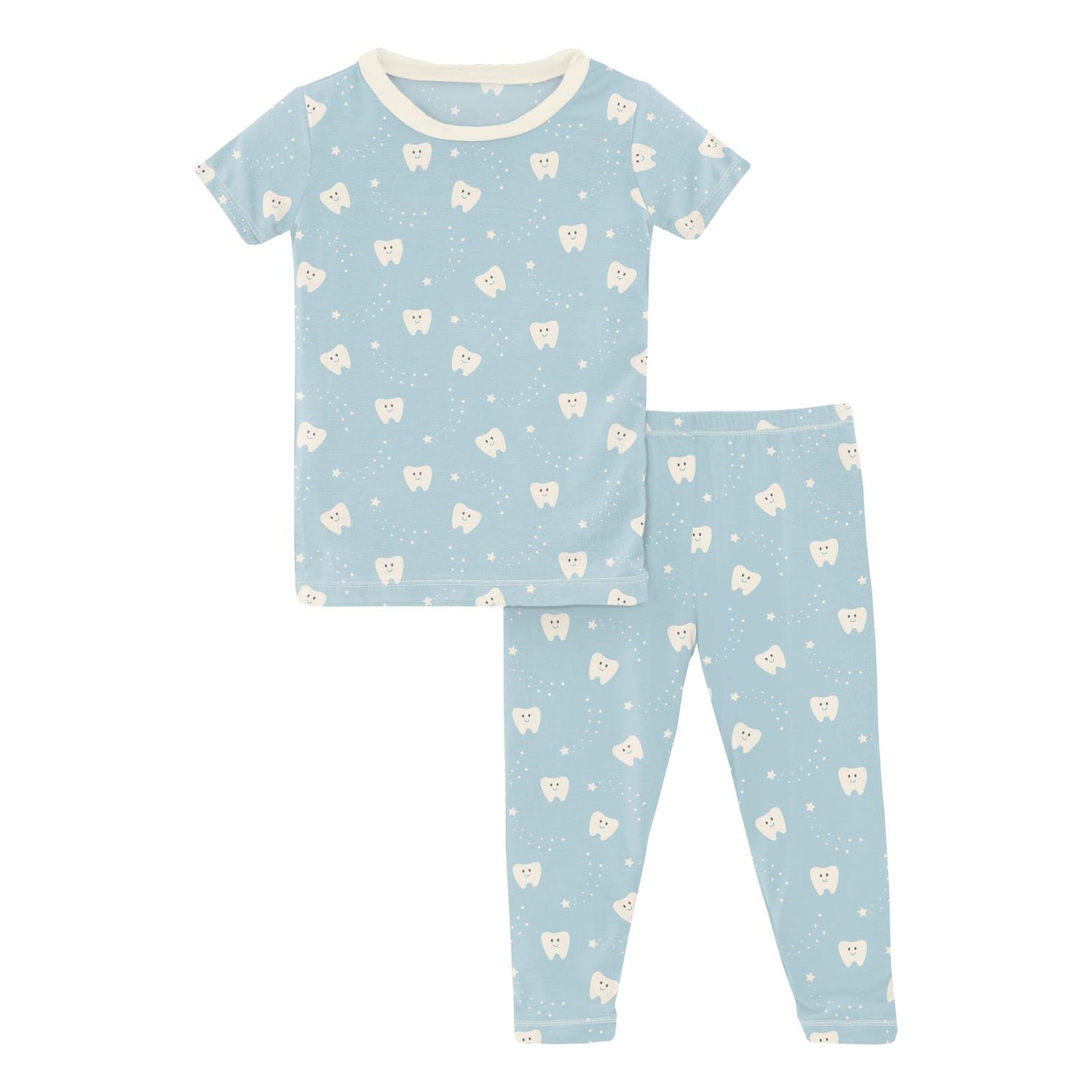 Print Short Sleeve Pajama Set in Spring Sky Tooth (246661)