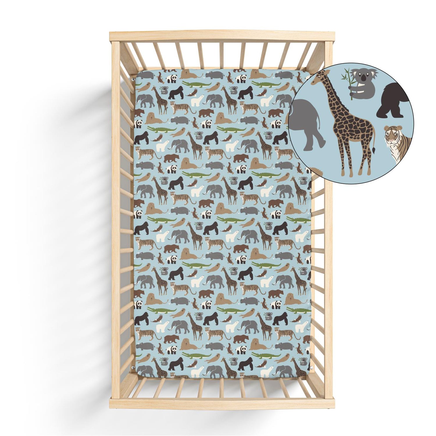 Print Grow with me Crib to Twin Fitted Sheet in Spring Sky Zoo