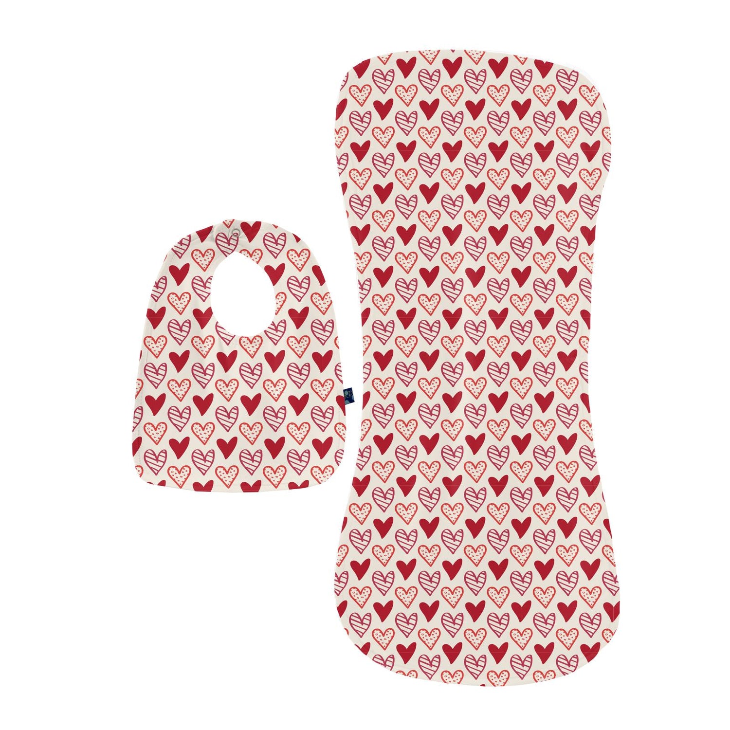 Print Burp Cloth and Bib Set in Natural Heart Doodles (246698)