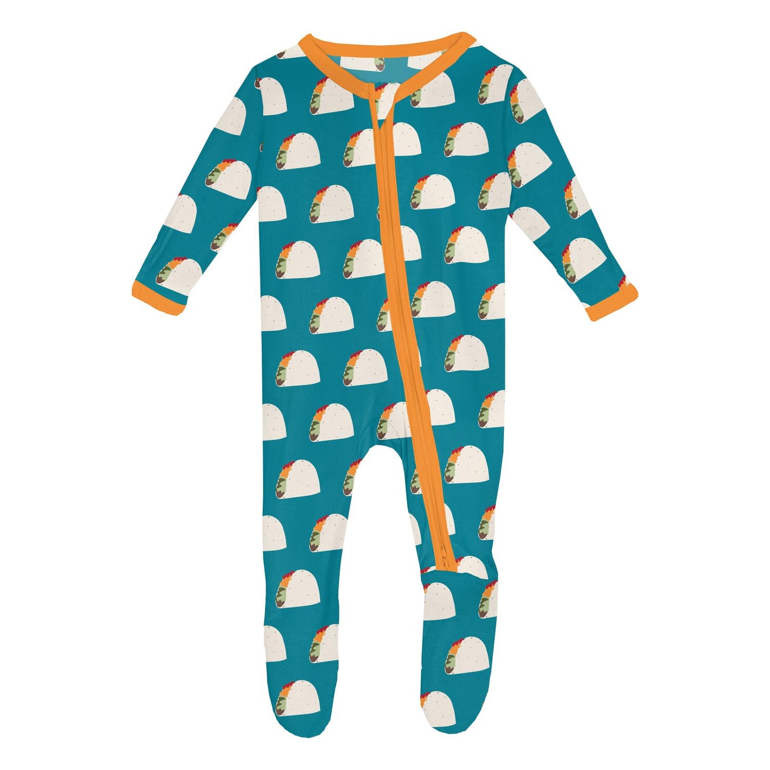 Print Footie with 2 Way Zipper in Seagrass Tacos