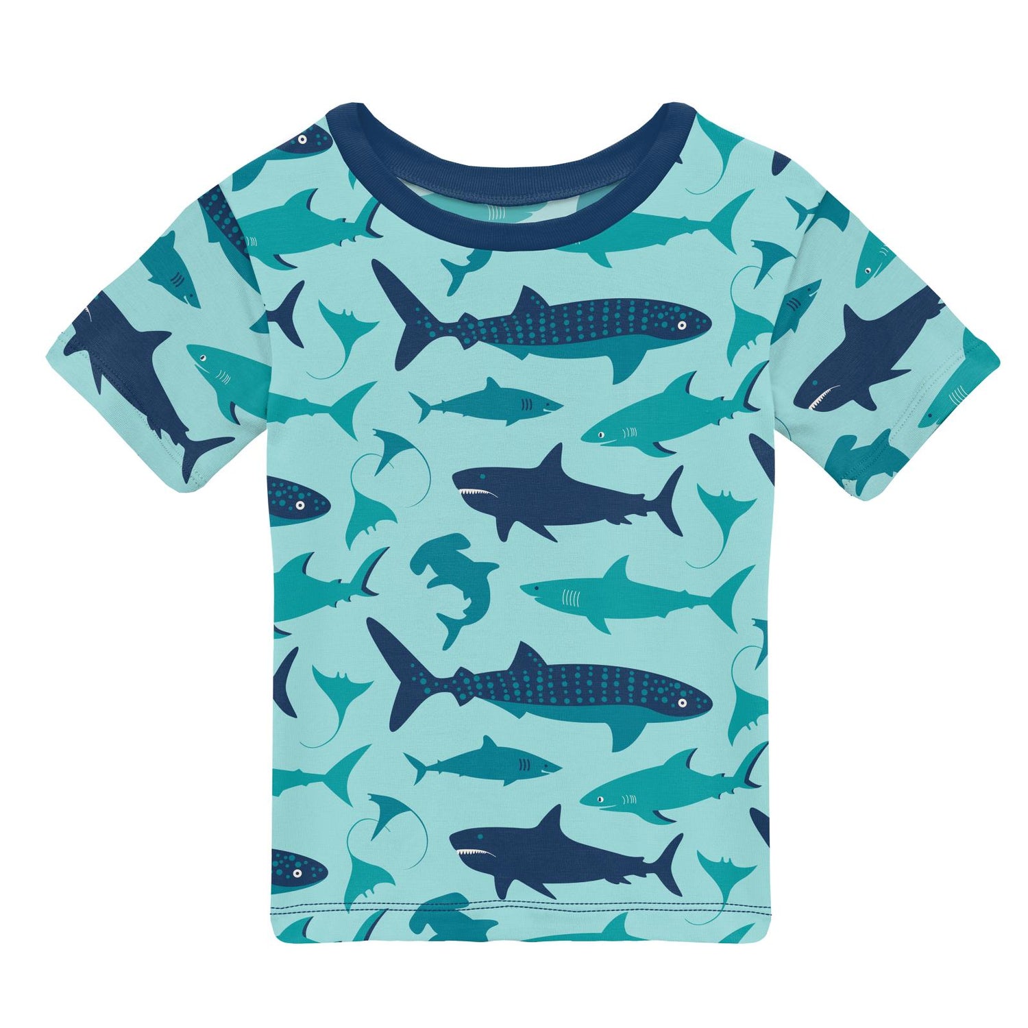 Print Short Sleeve Easy Fit Crew Neck Tee in Summer Sky Sharks (246821)
