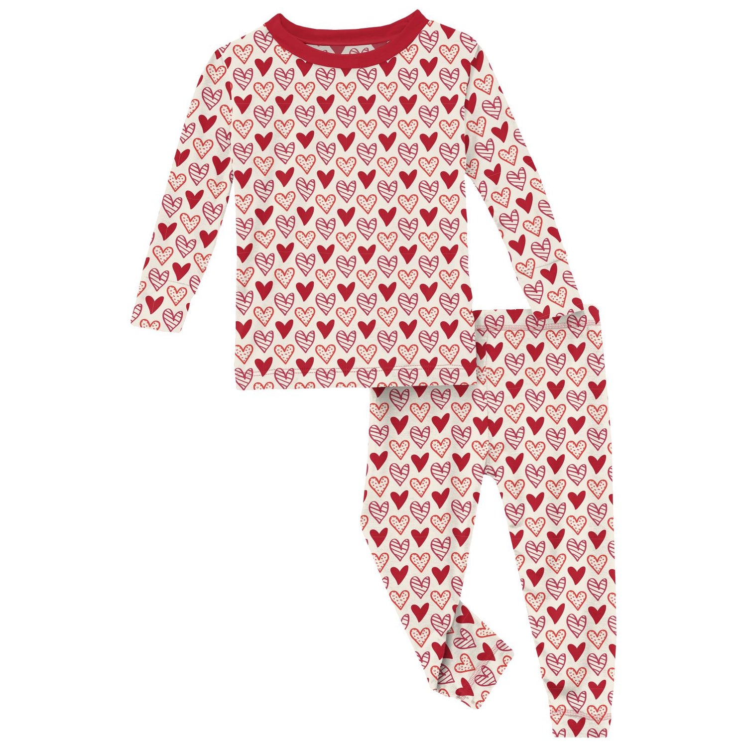 Print Long Sleeve Pajama Set in Natural Heart Doodles (246824)