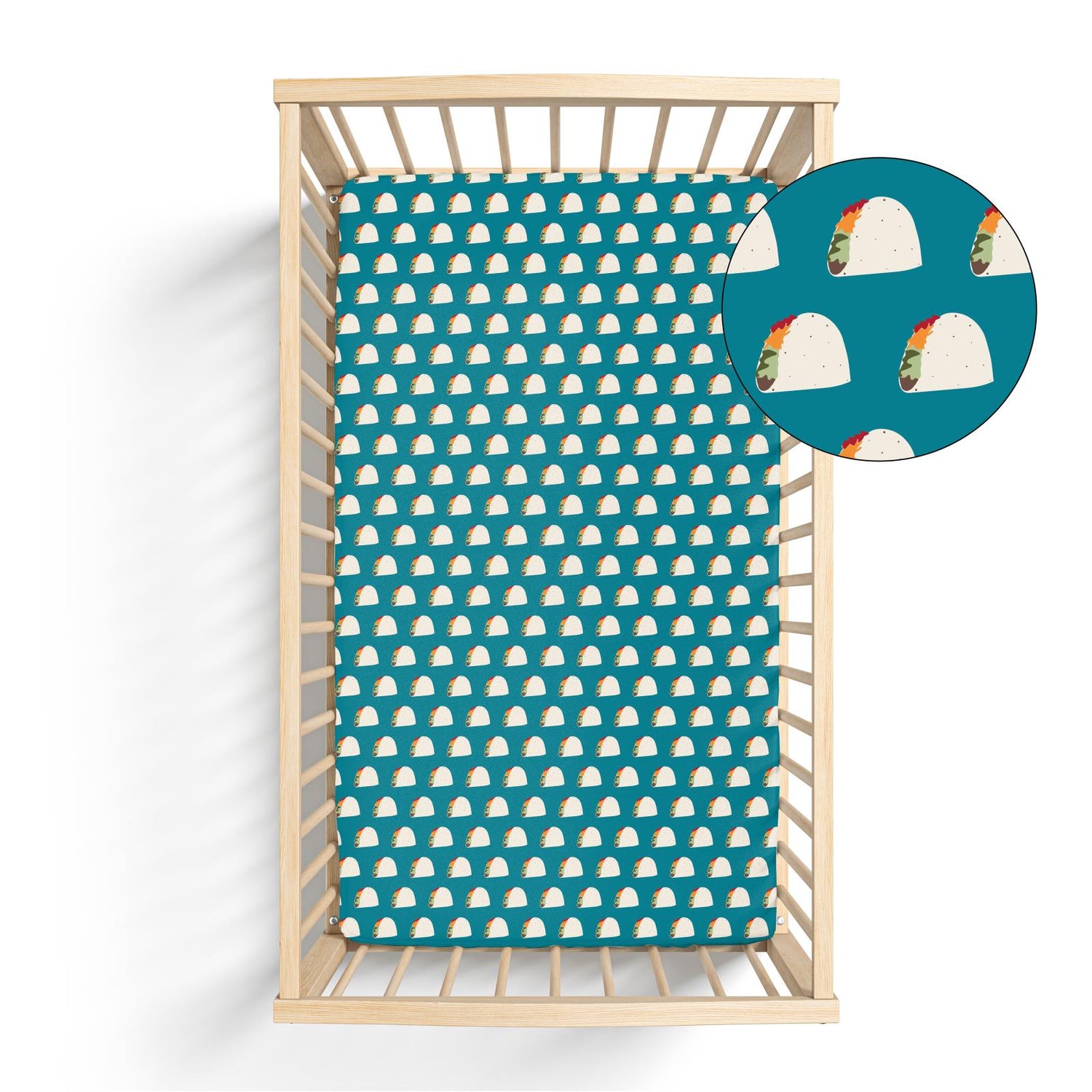 Print Grow with me Crib to Twin Fitted Sheet in Seagrass Tacos