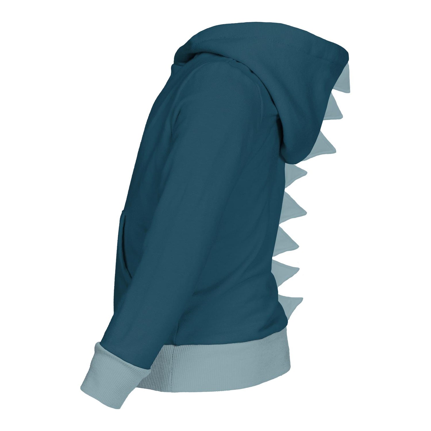 Fleece Kangaroo Pocket Pullover with Dino Spikes in Peacock with Stormy Sea (356000)