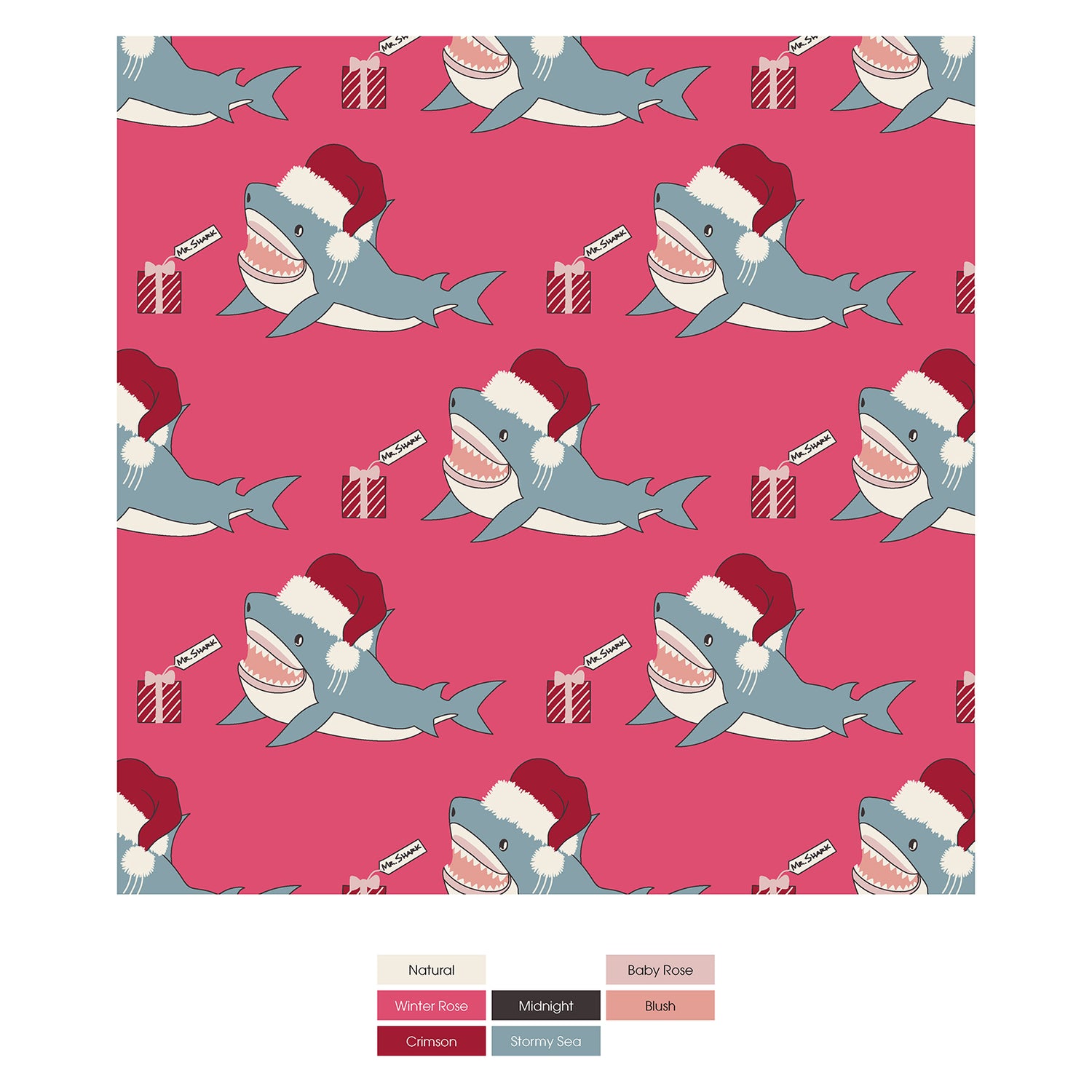 Print Muffin Ruffle Coverall with 2 Way Zipper in Winter Rose Holiday Sharks