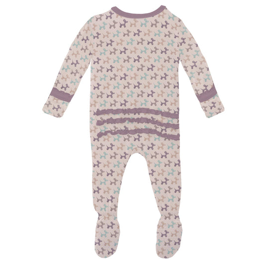 Print Muffin Ruffle Footie with 2 Way Zipper in Shrinking Violet Balloon Dogs (373270)