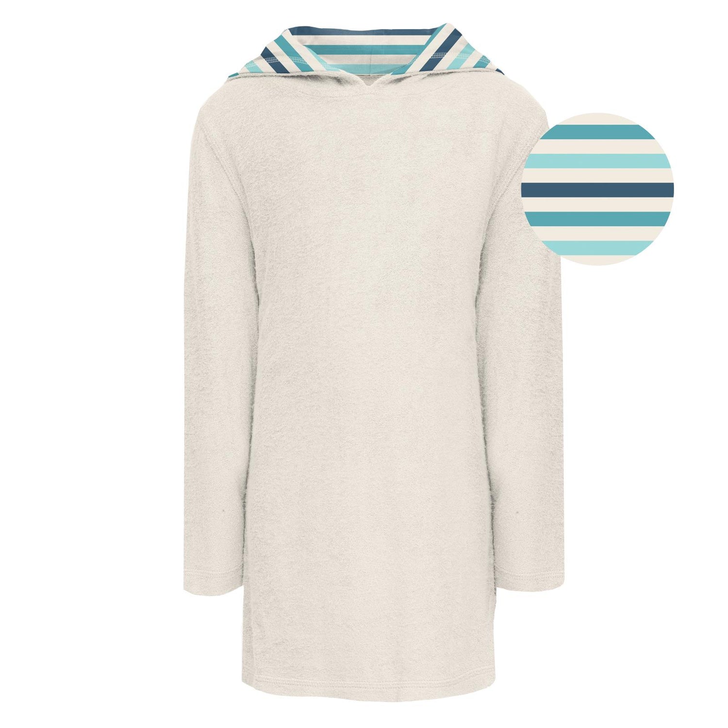 Terry Pull-over After Swim Robe with Lined Hood in Natural with Cruisin' Stripe (242340)