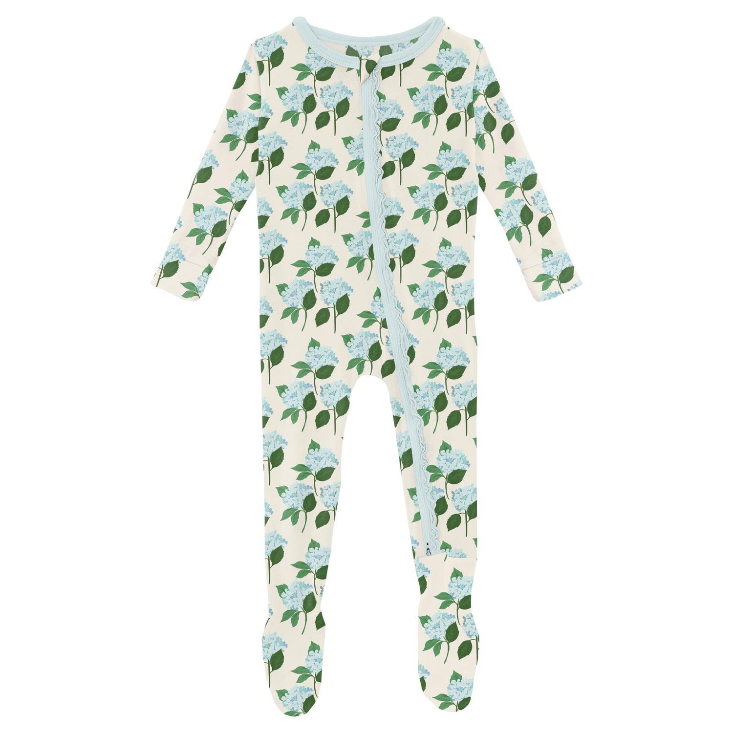 Print Muffin Ruffle Footie with 2 Way Zipper in Hydrangea Bouquet (313014)