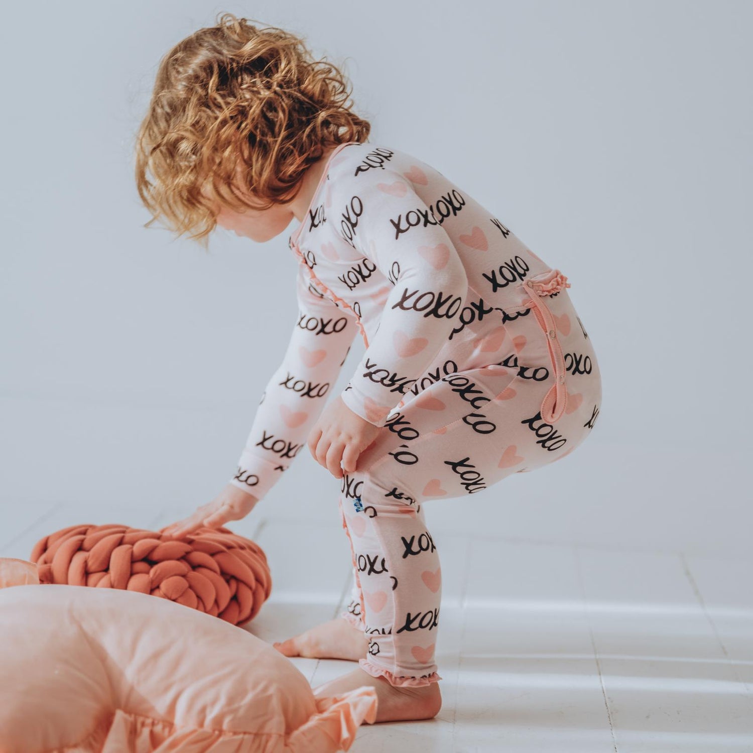 Print Muffin Ruffle Coverall with 2 Way Zipper in Shrinking Violet XOXO (313092)