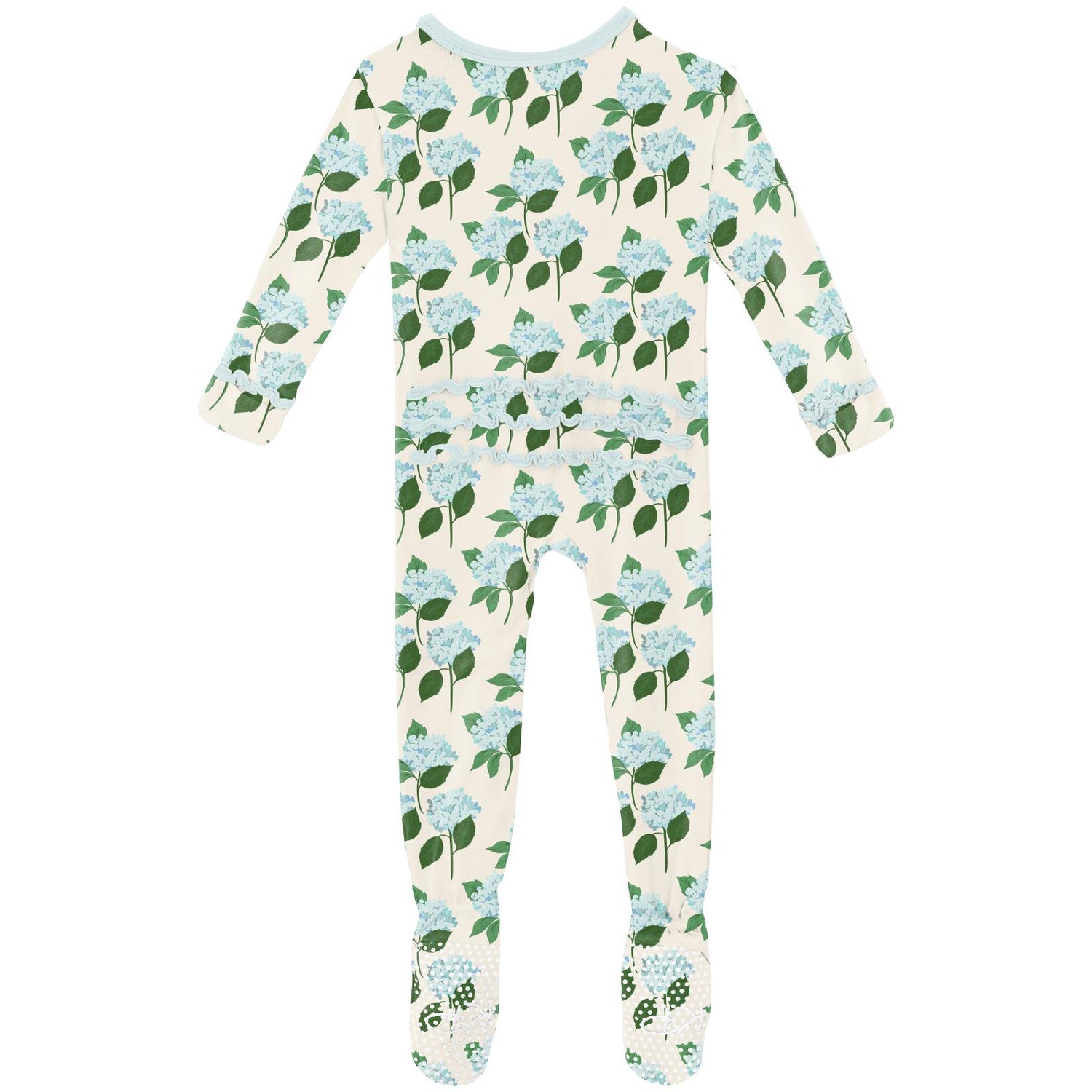 Print Muffin Ruffle Footie with 2 Way Zipper in Hydrangea Bouquet (313101)