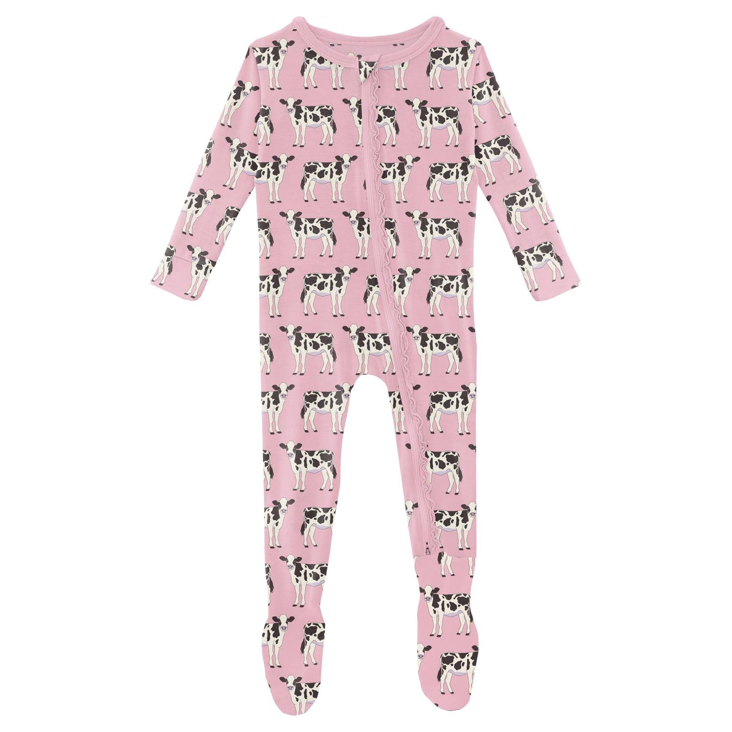 Print Muffin Ruffle Footie with 2 Way Zipper in Cake Pop Cows (313240)