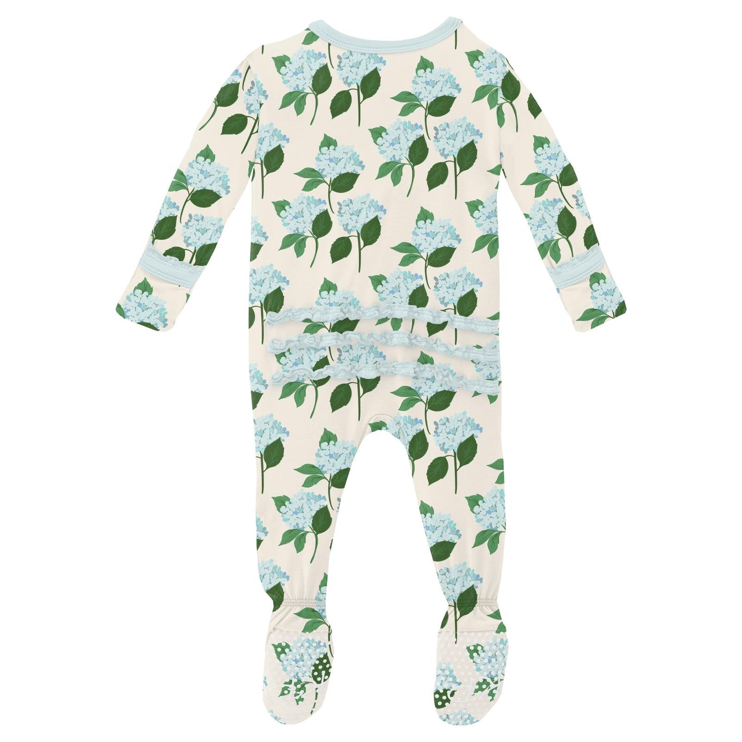 Print Muffin Ruffle Footie with Snaps in Hydrangea Bouquet (313241)