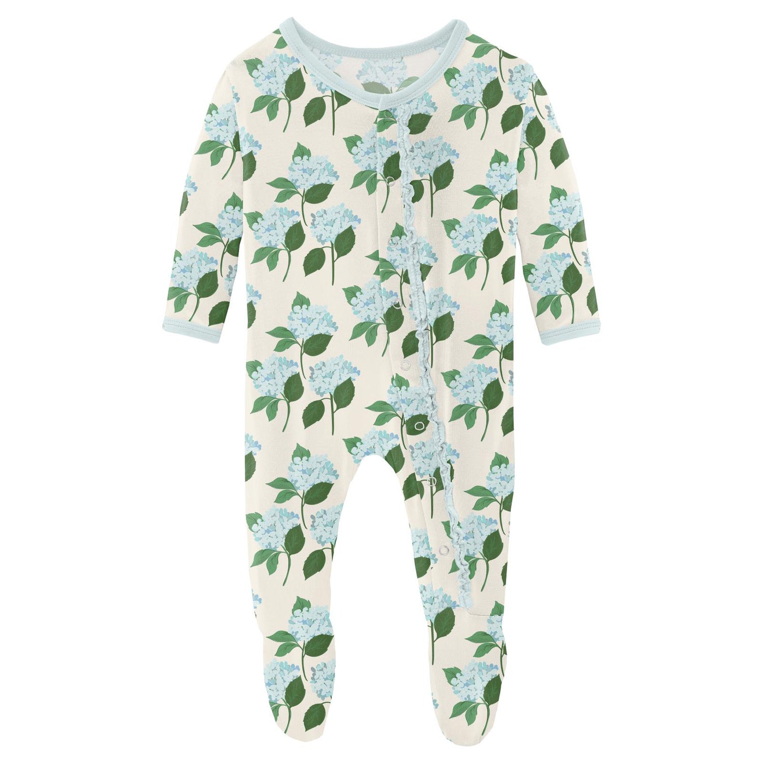 Print Muffin Ruffle Footie with Snaps in Hydrangea Bouquet (313505)