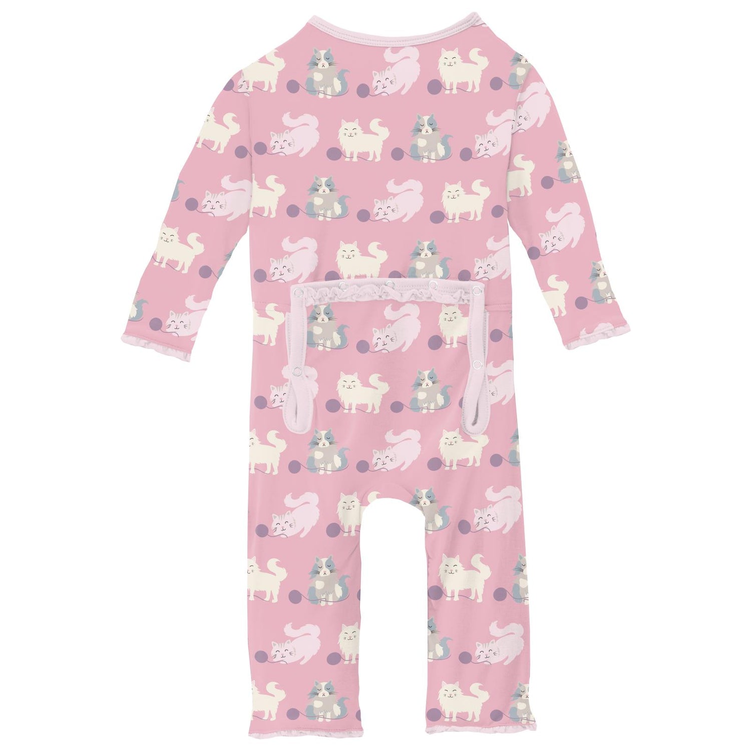 Print Muffin Ruffle Coverall with Snaps in Cake Pop Cats and Yarn (313048)